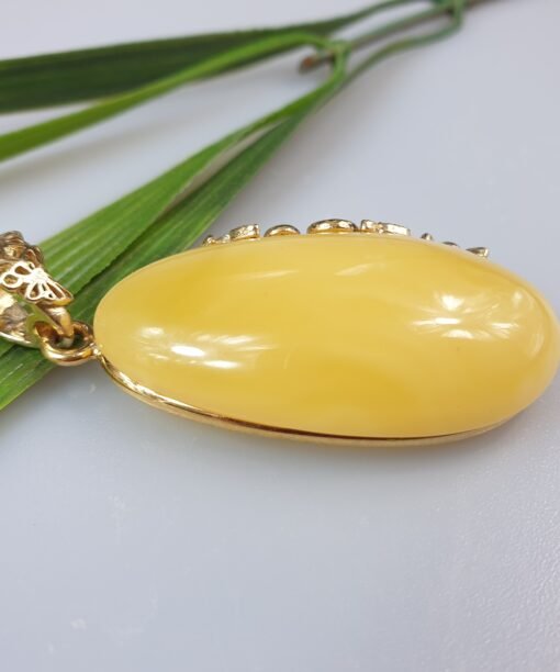 gold plated white amber necklace - amberlithuania.com