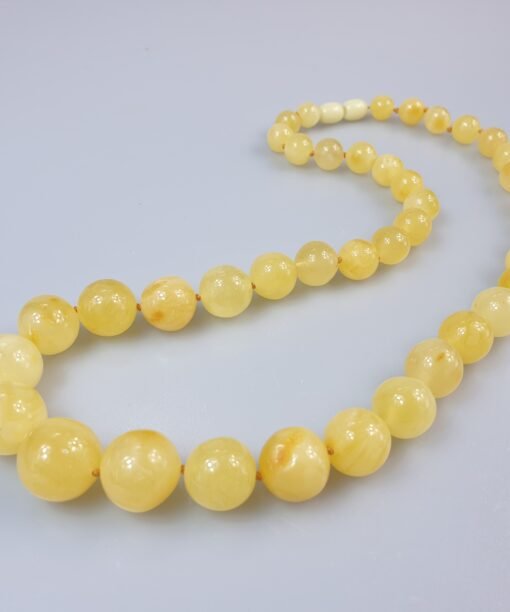 Balto gintaro karoliai Apvalūs karoliai White amber necklace round amber beads